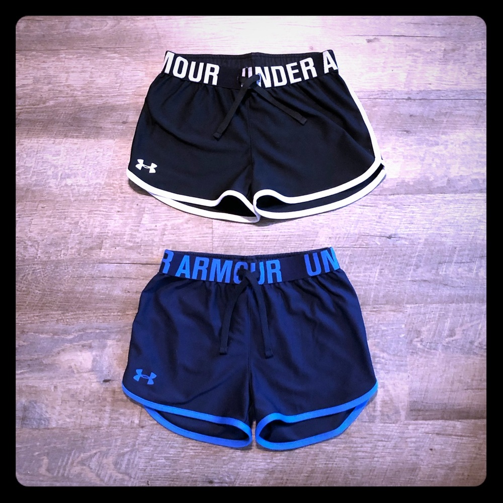 2 pair Under Armour Girls YM Athletic Shorts